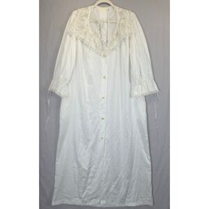 Vintage Sara Lawrence Prairie Lace Embroidered Maxi Nightgown White Women M